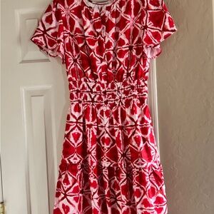 Red and White Geometric Dress